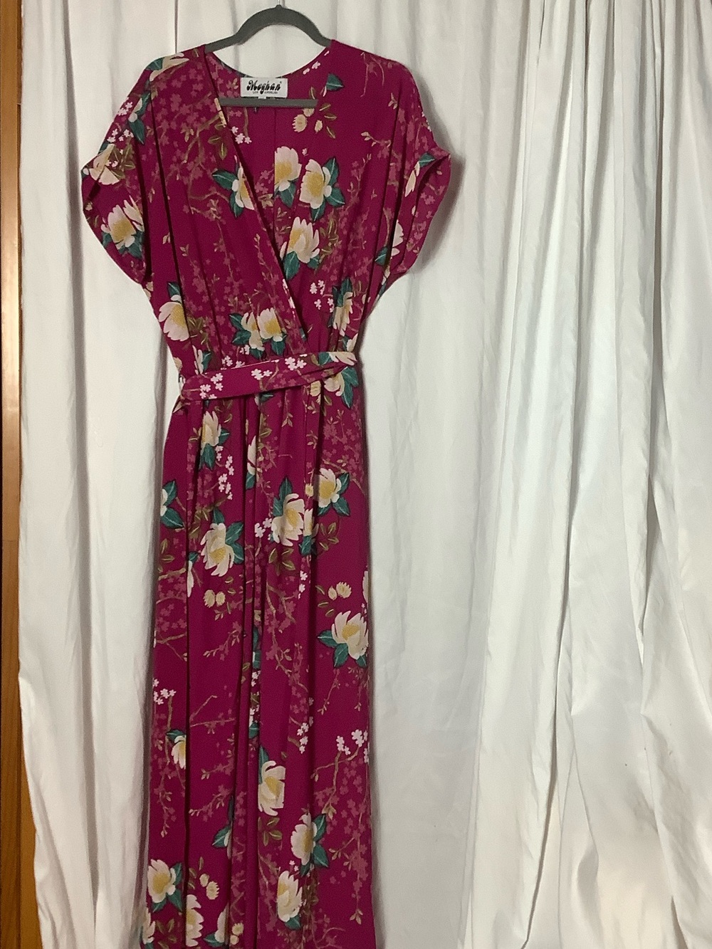 Magenta Floral Wrap-Style Maxi Dress